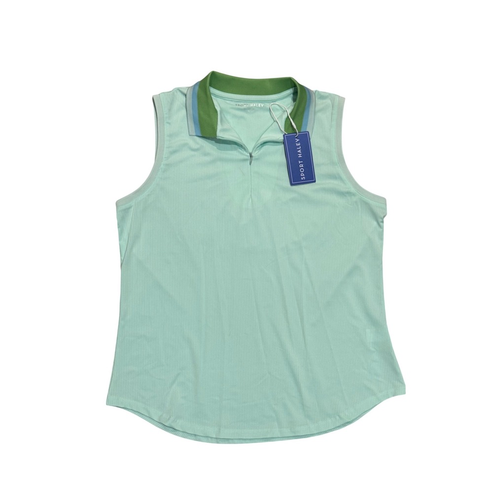 Sport Haley Golf Polo‎ Women L Mist Blue NWT Sleeveless Quarter Zip Hole In One